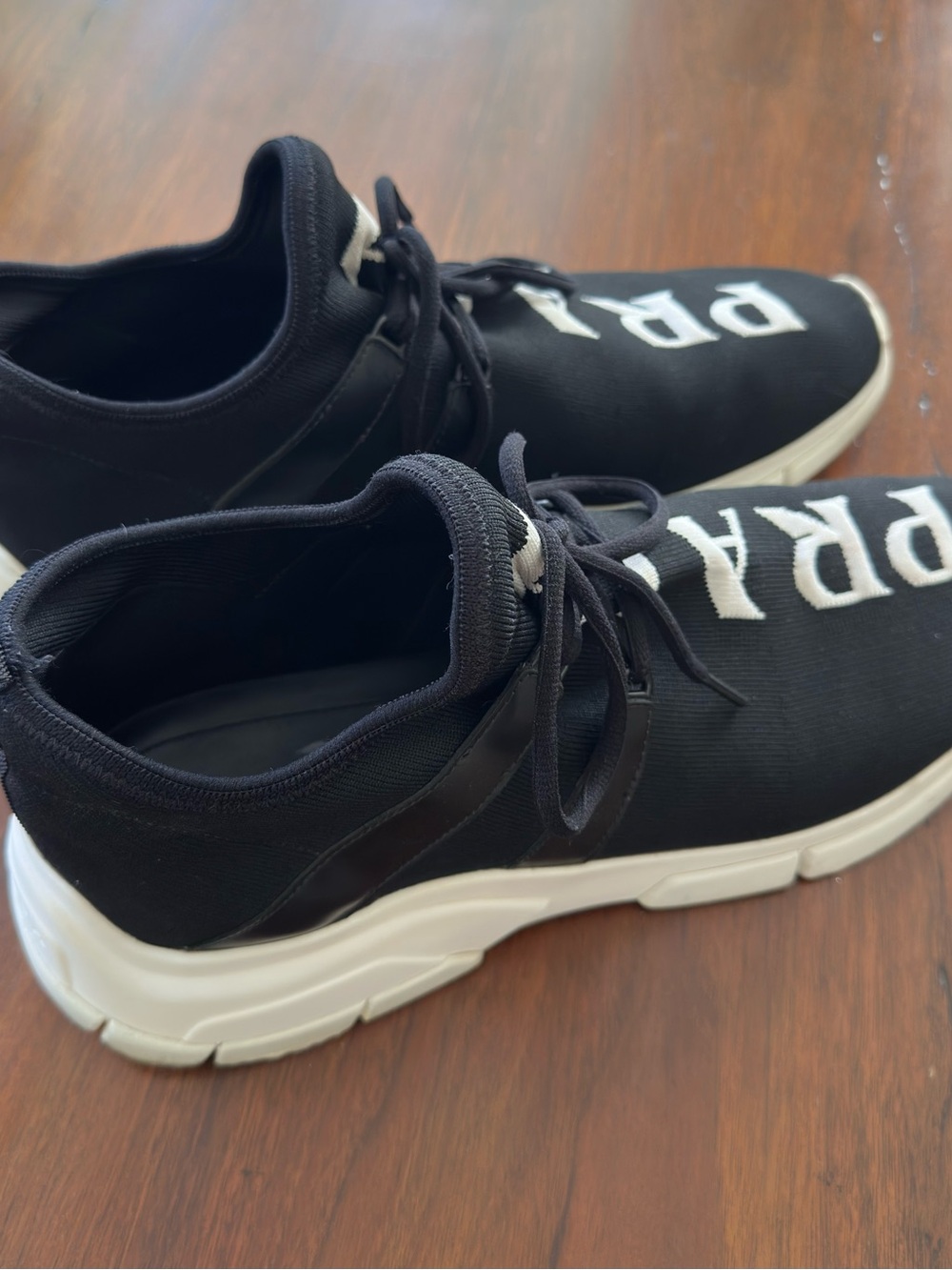 Authentic Prada Spell Out Knit Mens Black Sneakers US Size 11